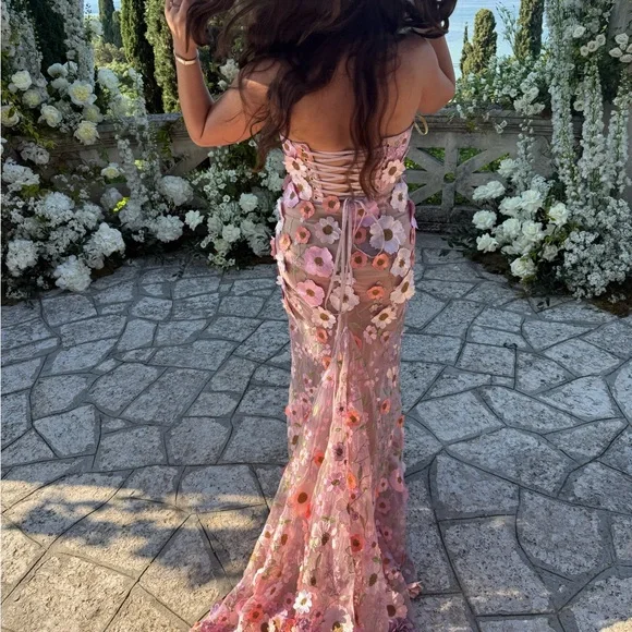 Bronx and Banco Strapless Floral Pink Dress